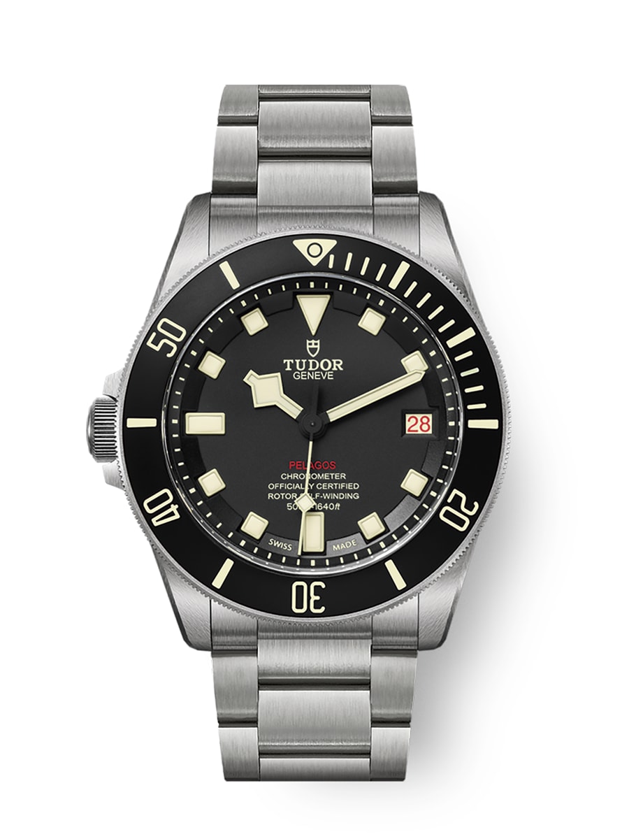 Tudor Pelagos LHD (M25610TNL-0001) — 42mm titanium diver with left-hand crown at 9, self-adjusting bracelet and 500m water resistance